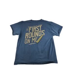 Womens Buck Wear T Double Sided Graphic T Shirt SZ XL Blue First Round is on Me